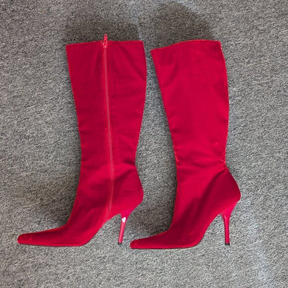 Frederick's of Hollywood Vintage Red Velvet Boots Y2K - Picture 2 of 16